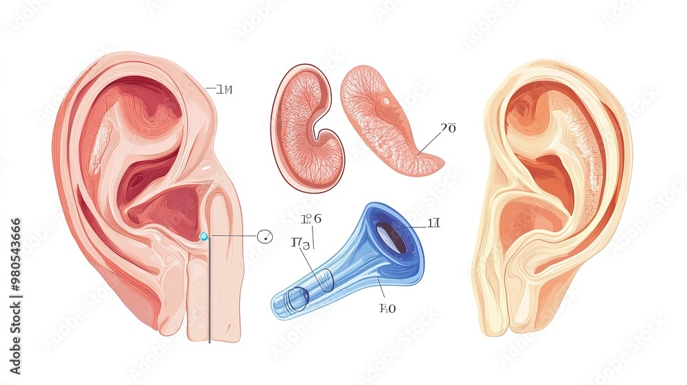 Ear In Spanish A detailed vector image of human ear anatomy, showcasing both the outer ...