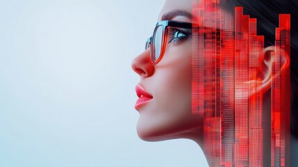 Wall Mural - A woman with glasses and a red line going through her face, AI