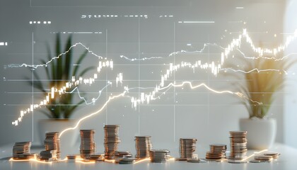 Wall Mural - Upward Trend Graph Illustrating Numerical Financial Data on White Background for Economic Growth Analysis