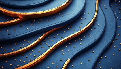 Abstract Blue and Gold Curved Surface with Dotted Pattern