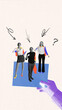 © master1305 - Candidates highlighted with arrows pointing to them as they await selection, symbolizing tough choices during hiring process. Contemporary art collage. Business, employment and labor, career concept