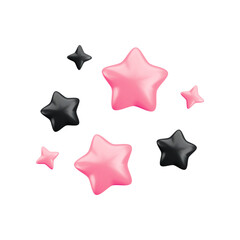Wall Mural - vector 3d black and pink sparkling star composition on white background. cute realistic cartoon 3d s