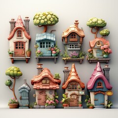 Wall Mural - Playful 3D Stylized Illustration of Cute and Colorful Houses