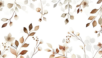 Floral pattern made of leaves, branches on textured light background. Flat lay, top view