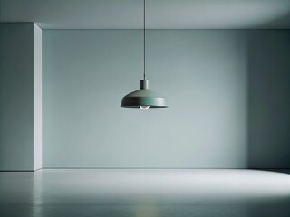 Wall Mural - Minimalist room with a single hanging light in the center.