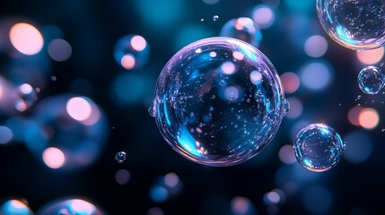 Colorful shiny soap bubbles reflecting light floating through the air in vibrant close-up view new beautiful stock image illustration AI