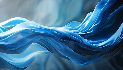 Wall Mural - Ethereal waves of blue fabric flowing gracefully, creating a mesmerizing abstract art background for inspired design and creativity