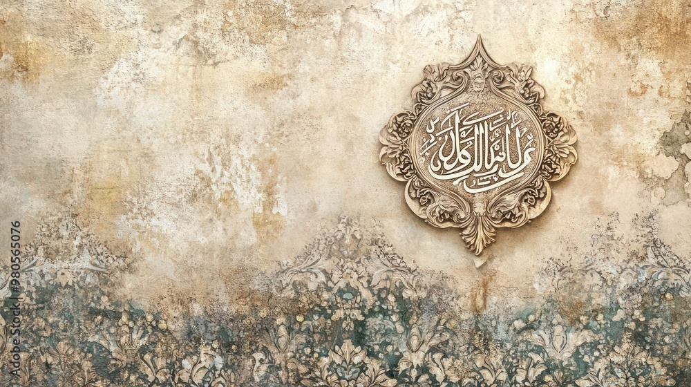 Islamic background with calligraphy for wall art, featuring elegant ...