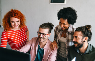 Sticker - Group of business people and software developers working as a team in office