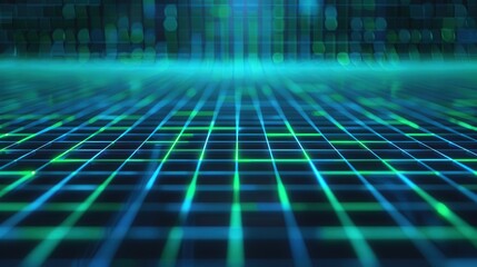 Wall Mural - futuristic digital grid, an abstract design featuring vibrant blue and green lines, evoking a sense 