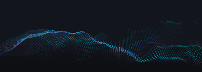 Wall Mural - futuristic particle wave. abstract technology background. big data visualization. 3d widescreen. vec