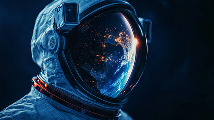 astronaut looking at earth in space suit - blue, dark, dramatic, futuristic, science fiction, space 