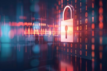 Fototapete - Abstract cybersecurity design with a digital padlock and encrypted data, representing online protection and modern technology for secure information