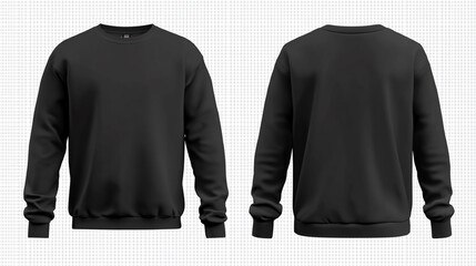 Black crewneck sweatshirt design displayed from front and back on a neutral background