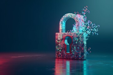 Fototapete - Futuristic padlock in a digital world with flowing data, symbolizing cybersecurity, encryption, and advanced technology for secure information