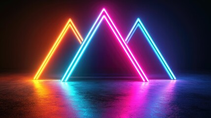 Canvas Print - Neon-lit mountain shapes against a dark background.