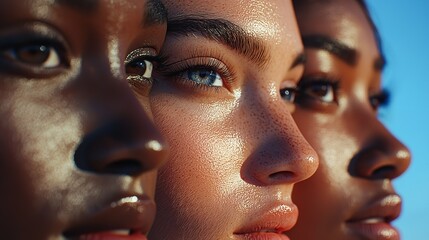 Close-up Portrait of Three Women with Different Skin Tones