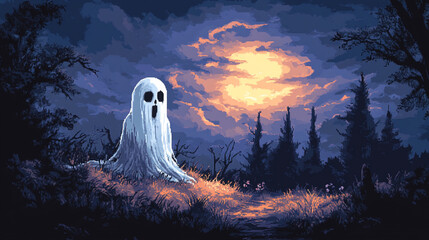 illustration of 8 bit pixel halloween background