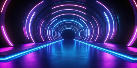 Sticker - Neon-lit tunnel with vibrant lights creating a futuristic ambiance.