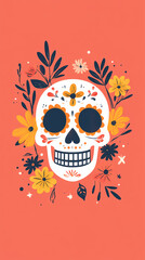 Wall Mural - Floral-decorated painted skull