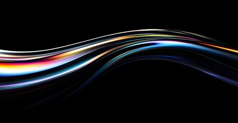 Wall Mural - abstract glass shape on black background. black glassy background, rainbow gradient lines in the sha