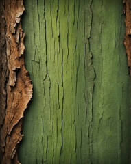 Canvas Print - Rough bark texture with dark brown to moss green gradient