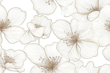 Naklejka na meble A delicate floral pattern featuring line-drawn flowers in soft, neutral tones.