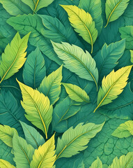 Wall Mural - Soft leaf pattern with gradient of green to yellow