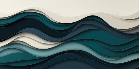 Sticker - Abstract layered waves in varying shades of blue and cream.