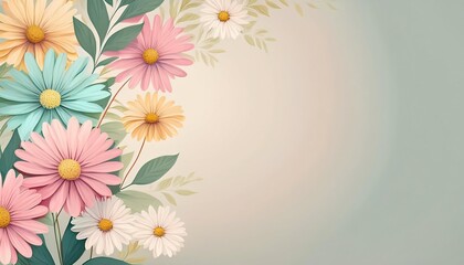 Wall Mural - Stunning display of pastel daisies forms a lovely border against a soft green backdrop