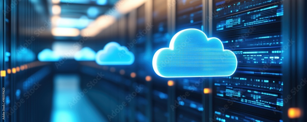 Futuristic data center showcasing cloud technology with glowing cloud ...