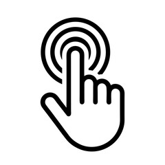 Wall Mural - click here icon. this simple icon depicts a hand pressing a touch screen, symbolizing user interacti
