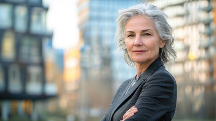 Wall Mural - mid-aged european business woman portrait with blurry background