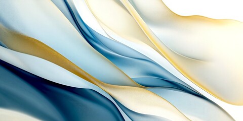 Wall Mural - a stunning abstract artwork featuring flowing waves of soft colors. the blend of blue, gold, and whi