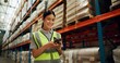 © Nina2024/peopleimages.com - Phone, engineer and woman in warehouse for shipping, distribution or stock inspection on app. Mobile, logistics and happy factory worker check inventory for export, supply chain and quality control