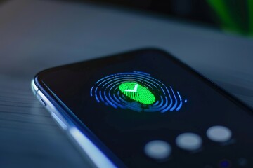 Aufkleber - Fingerprint scan on a smartphone screen, illustrating biometric security technology for secure access and data protection on mobile devices.