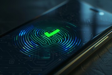 Aufkleber - Fingerprint scan on a smartphone screen, illustrating biometric security technology for secure access and data protection on mobile devices.