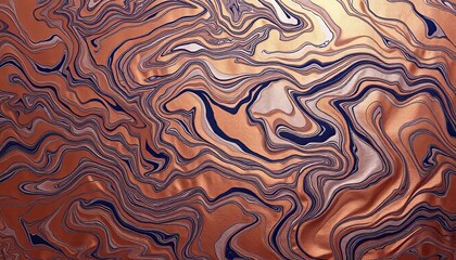 abstract swirling patterns in copper and navy blue create a captivating fluid design.