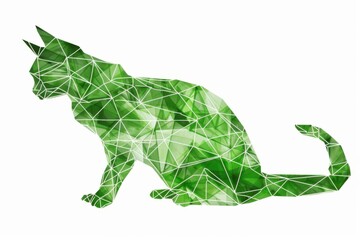 Serene geometric composition of a green cat outline