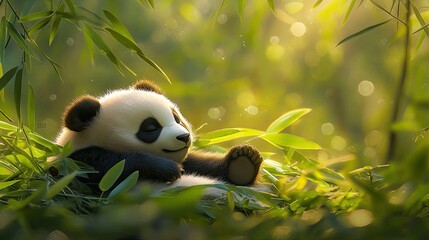 Adorable Panda Relaxing Amidst Bamboo Forest