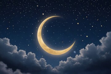 A dark, starry night sky as the background, with a gradient transitioning from a deep indigo at the top to a softer blue near the bottom. The stars should be subtly twinkling, creating a serene and ma
