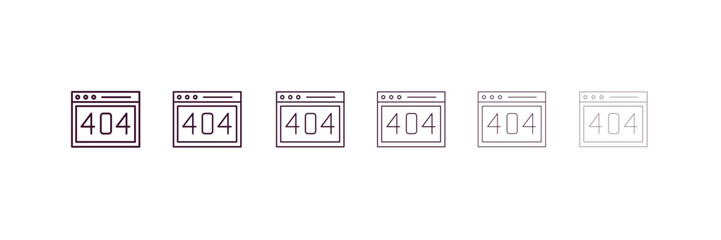 Wall Mural - error 404 outline icon. Linear vector from programming concept. 6 different line style error 404 icon included thin, light, regular, medium, bold, black