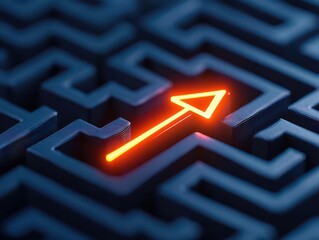 A maze made of financial charts being solved with a glowing arrow, symbolizing breakthrough financial solutions