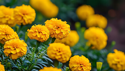 Wall Mural - Close-up of Yellow Marigold in the Garden