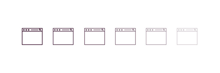 web page outline icon. Linear vector from programming concept. 6 different line style web page icon included thin, light, regular, medium, bold, black