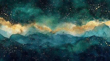 a beautiful blur of dark green, midnight blue, and shimmering gold, creating a sophisticated and fes