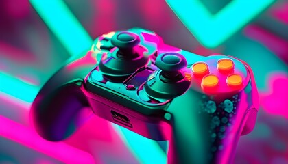 Wall Mural - Neon Abstract Joystick Design for Cyber Gaming Enthusiasts