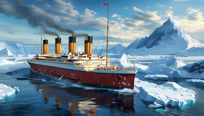 Wall Mural - Titanics Historic Voyage and Encounter with Iceberg: A Three-Dimensional Illustration of Maritime Danger and Adventure