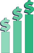 © VectorMine - A bar graph with each bar topped with a dollar sign, symbolizing financial growth and increasing profits.