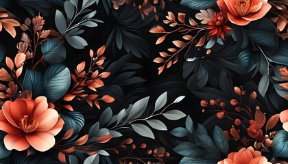 Modern vintage floral seamless pattern featuring stylish leaves and flowers for wall decor and textile design